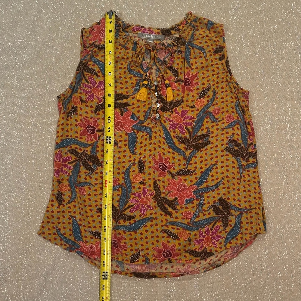 Daniel Rainn yellow tropical floral sleeveless blouse, size S - Picture 10 of 11